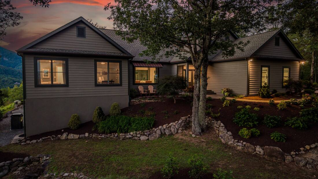 Front elevation at twilight